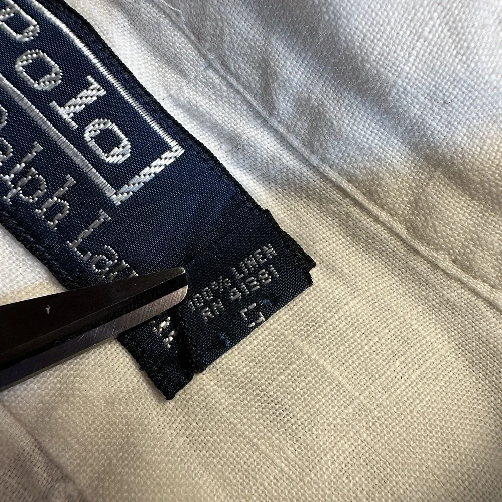 Polo Ralph Lauren Safari Utility Linen Shirt White Ivory Button Up Mens Large
